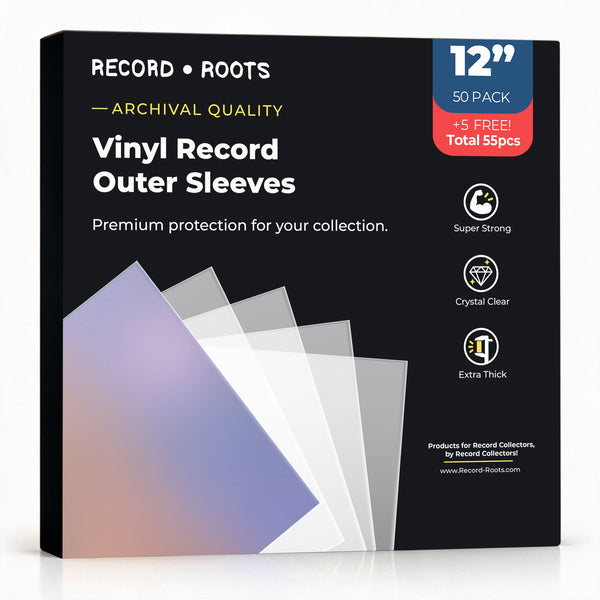 Record Roots Premium Vinyl Record Outer Sleeves packaging, 55 pack